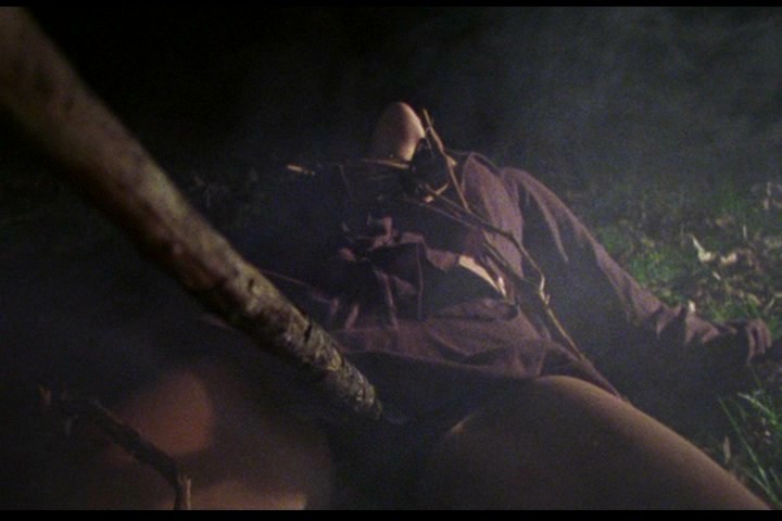 Cena de A Morte do Demônio, o original de 1981. - mulher sendo estuprada por galhos de árvore
